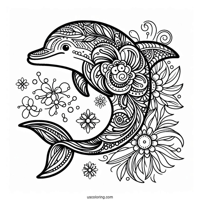Floral Dolphin Animal Mandala Coloring Page