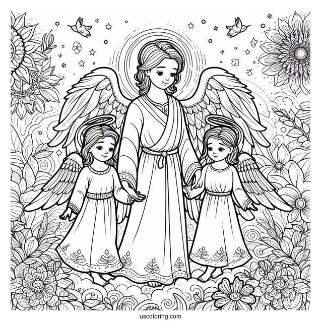 Guardian Angel Protecting Children To Color