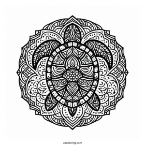 Top View Of Turtle Animal Mandala Coloring Page
