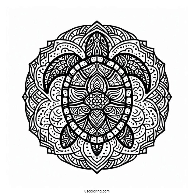 Top View Of Turtle Animal Mandala Coloring Page