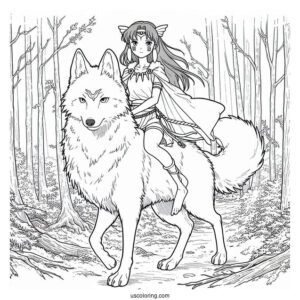 Princess Mononoke Riding Wolf In Cedar Forest