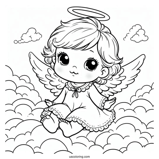 Cute Baby Angel In Heaven To Color