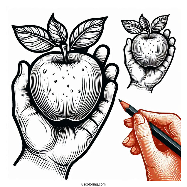 Hand Holding A Red Delicious For Coloring