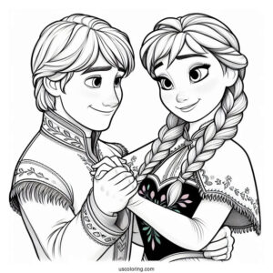 Anna And Kristoff Holding Each Other Coloring Sheet