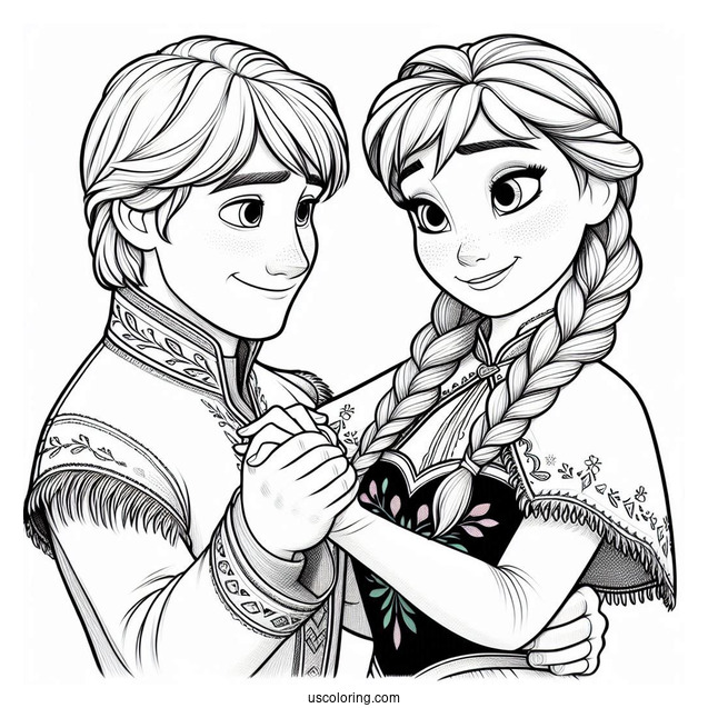 Anna And Kristoff Holding Each Other Coloring Sheet