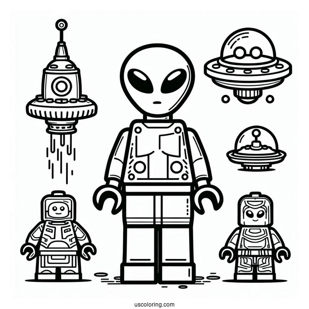 Easy Lego Alien Coloring Page For Kids