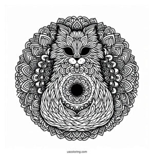 Furry Cat Inside A Complex An Animal Mandala Coloring Page