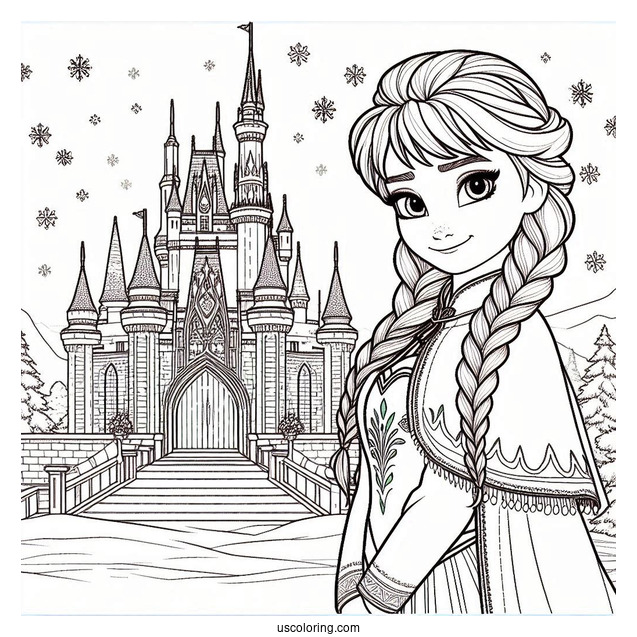 Anna Standing In Front Of Elsa s Winter Castle Coloring Sheet