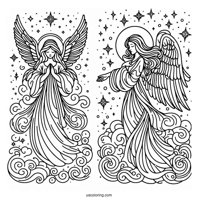 Easy Outline Of Angels In Heaven To Color