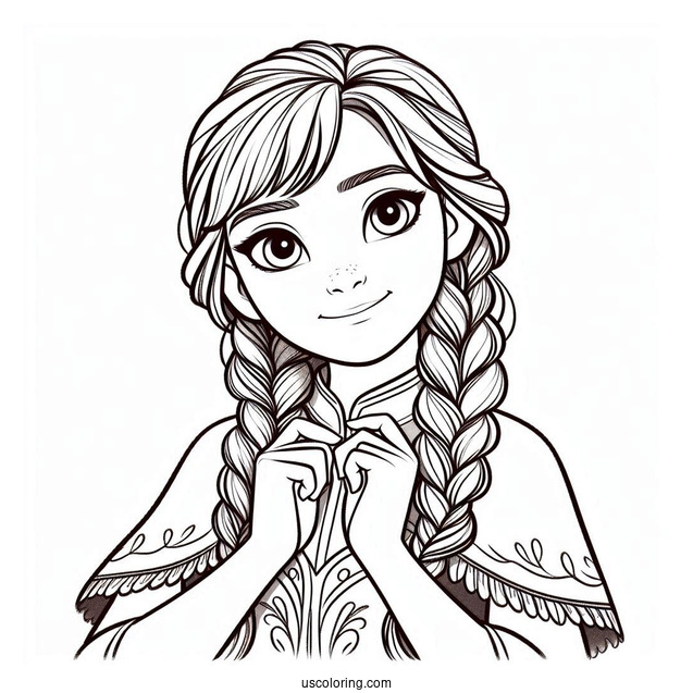 Simple Anna Holding Braids Coloring Sheet