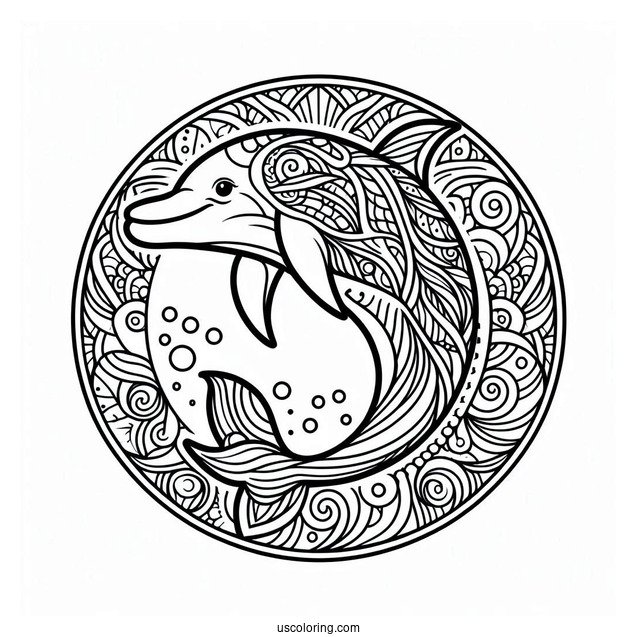Dolphin Animal Mandala Coloring Page