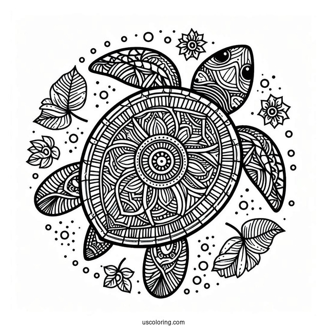 Top View Of Turtle Animal Mandala Coloring Page