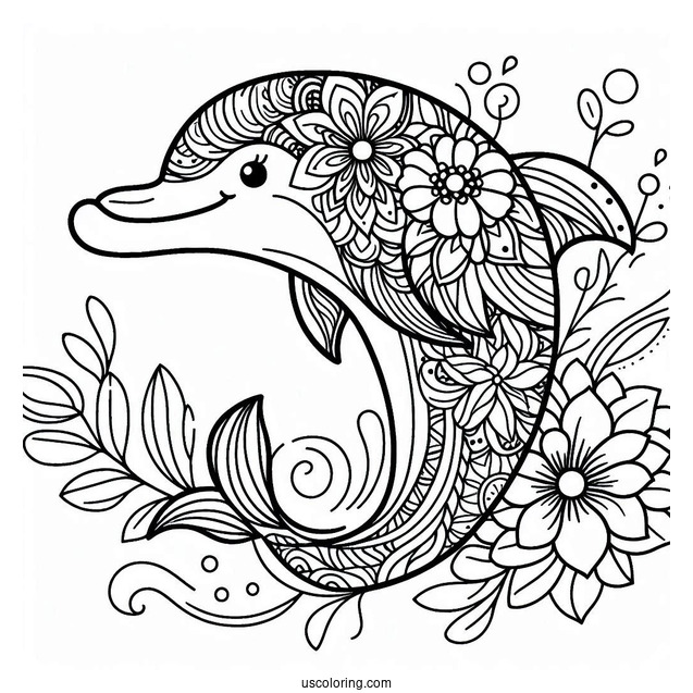 Floral Dolphin Animal Mandala Coloring Page