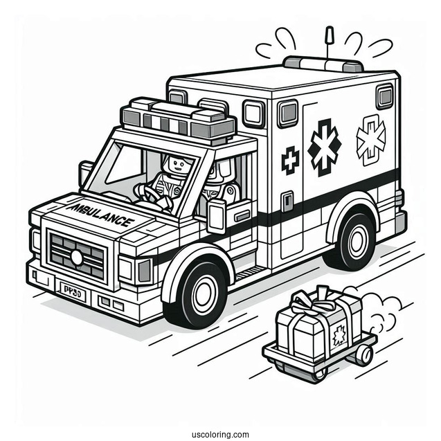Lego Ambulance Coloring Page Speeding On The Road