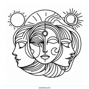 Three Faces Abstract Coloring Page