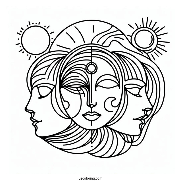 Three Faces Abstract Coloring Page