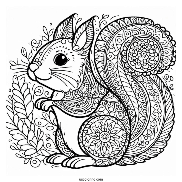 Adorable Squirrel Animal Mandala Coloring Page