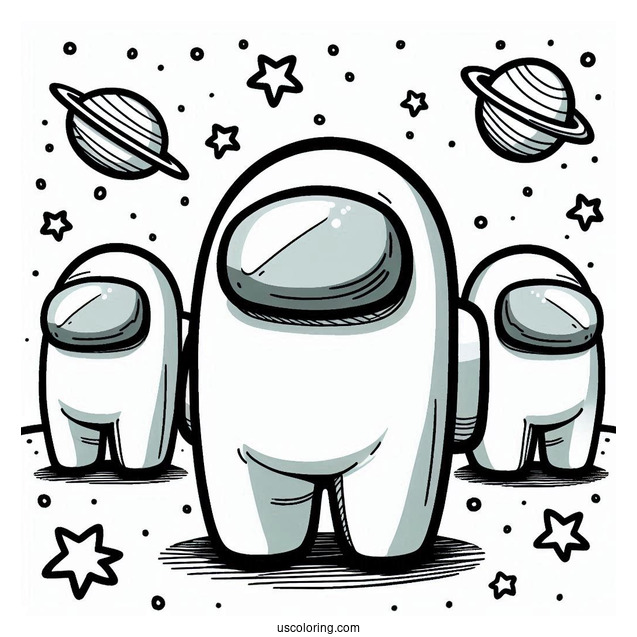 Among Us Crewmates in Airship Skins Coloring In