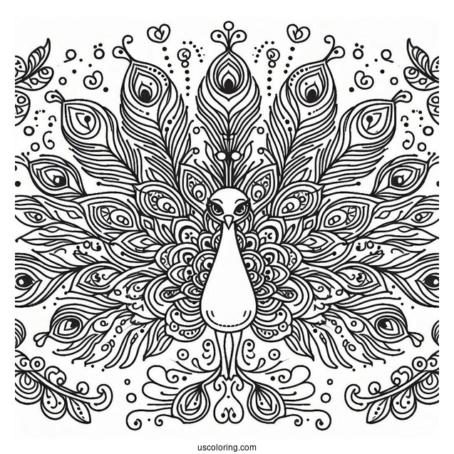 Peacock Spreading Its Wings Animal Mandala Coloring Page
