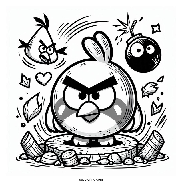 Red, Chuck, And Bomb Coloring Page