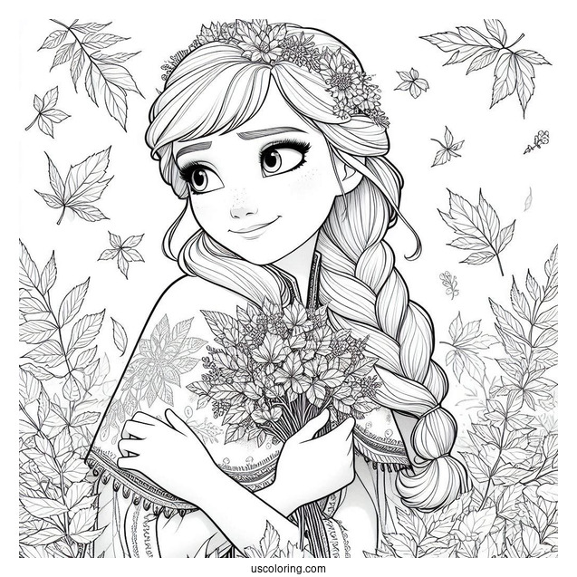 Frozen Anna Surrounded By Fall Leaves