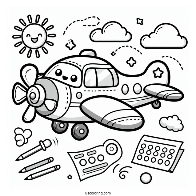 Smiling Cartoon Plane To Color For Kids