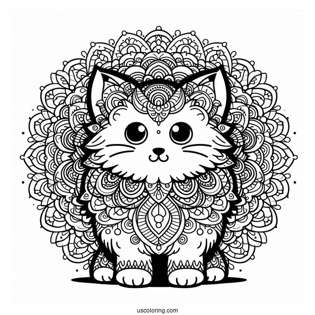 Furry Cat Inside A Complex An Animal Mandala Coloring Page