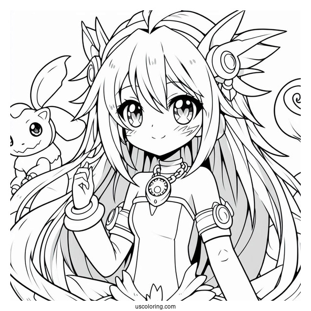 Kawaii Digimon Anime Coloring Page For Kids