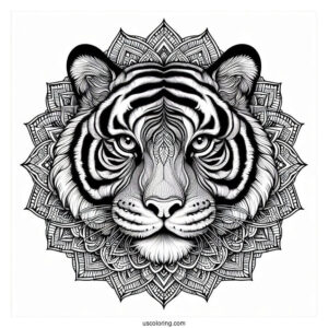 Realistic Tiger Head Inside An Animal Mandala Coloring Page