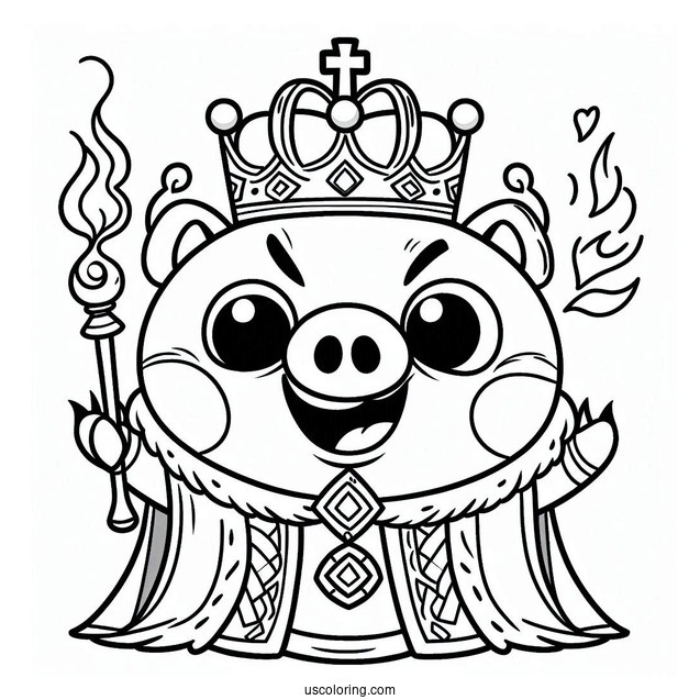 Simple Outline Of King Pig Coloring In For Preschoolers
