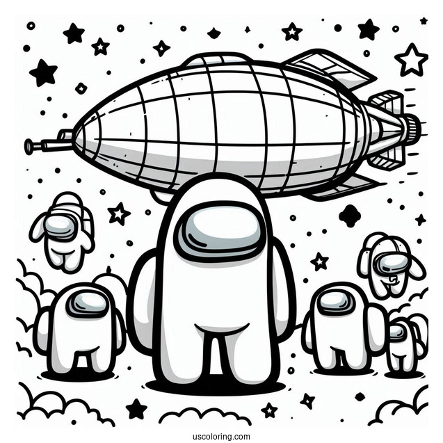 Among Us Crewmates in Airship Skins Coloring In