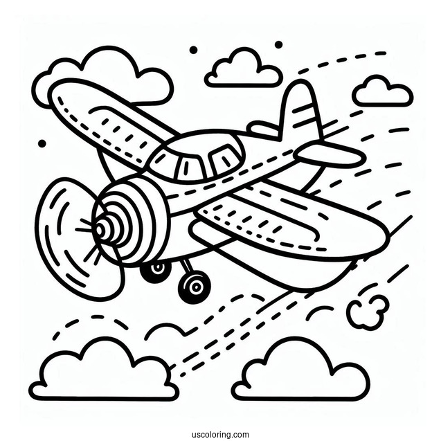 Cute Cartoon Plane Coloring Page For Kids