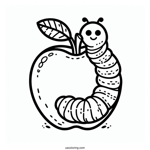 Worm In Apple Coloring Sheet For Preschoolers