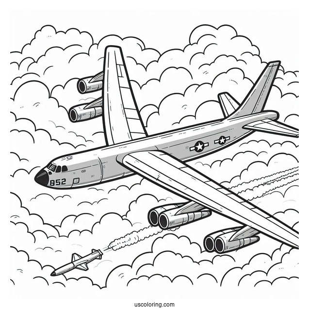 B52 Plane Flying In The Clouds