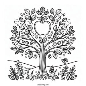 Simple Apple Tree Coloring Page For Kids