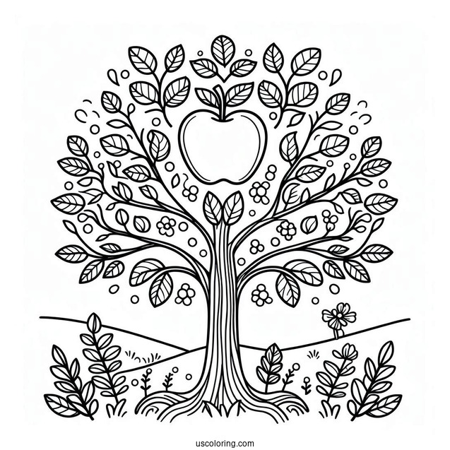 Simple Apple Tree Coloring Page For Kids