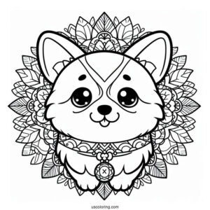 Kawaii Corgi With Collar Inside An Animal Mandala Coloring Page