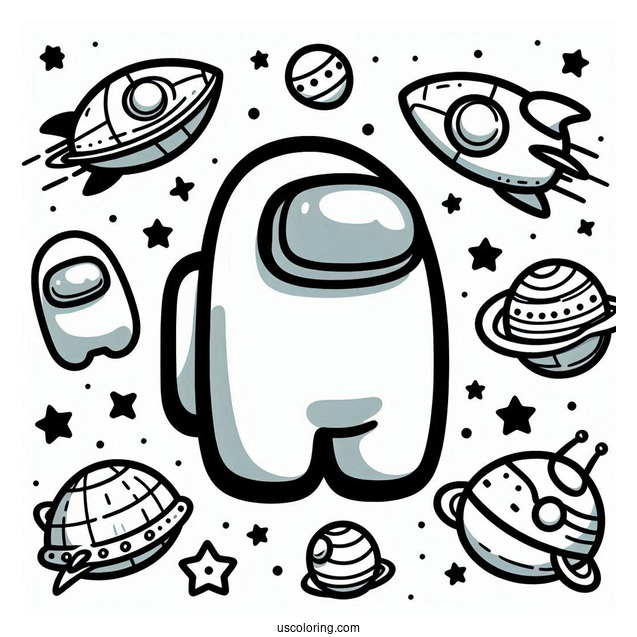 Among Us Crewmates in Airship Skins Coloring In