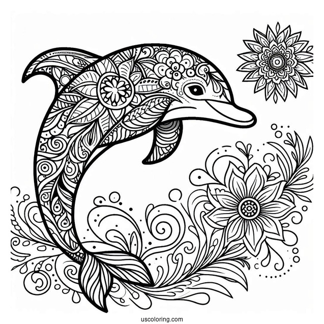 Floral Dolphin Animal Mandala Coloring Page