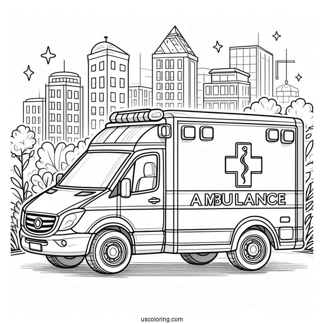 Ambulance Coloring Page Parked Beside A Hospital