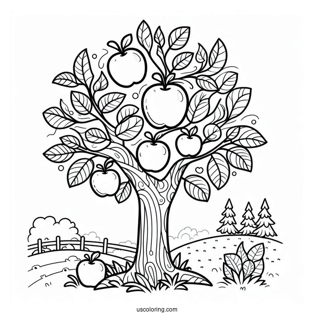 Simple Apple Tree Coloring Page For Kids