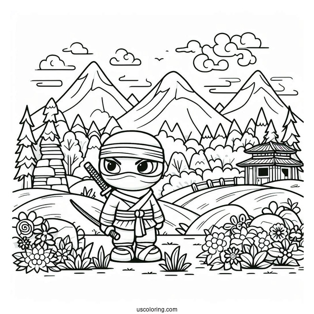 Seasoned Ninja In A Garden With Mountain Landscape