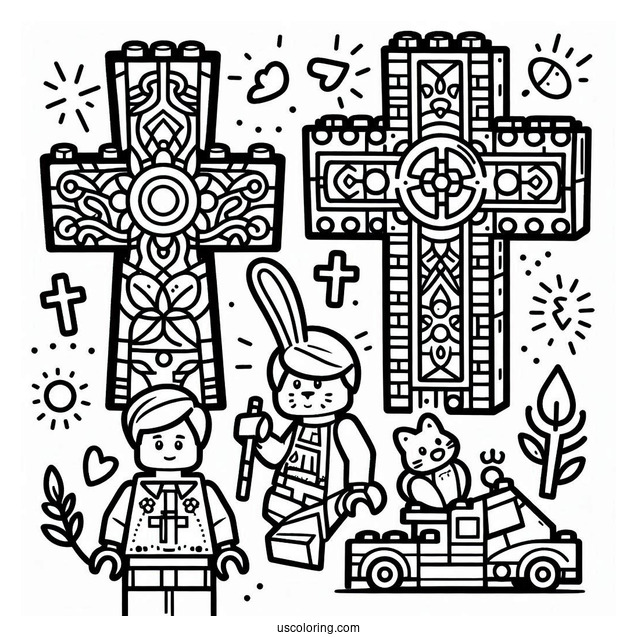 Fun Lego Cross Coloring Page For Kids