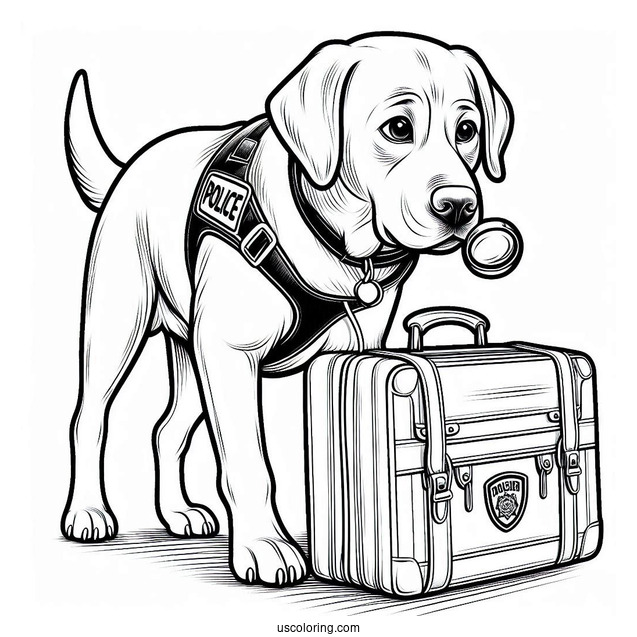 Labrador K-9 Police Dog Sniffing Luggage