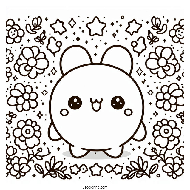 Cute Coloring Page Of Pompompurin Surrounded By Flowers And Stars