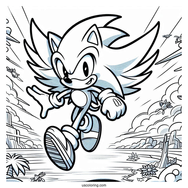 Super Sonic Coloring Page Running In Angel Island