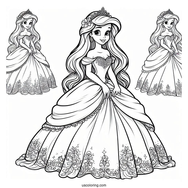 Pretty Ariel In Gown Coloring Sheet