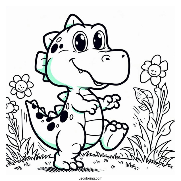 Rugrats Coloring Page Of Reptar The Dinosaur Walking On Grass