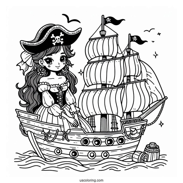 Easy Pirate Coloring Page Ship For Kids