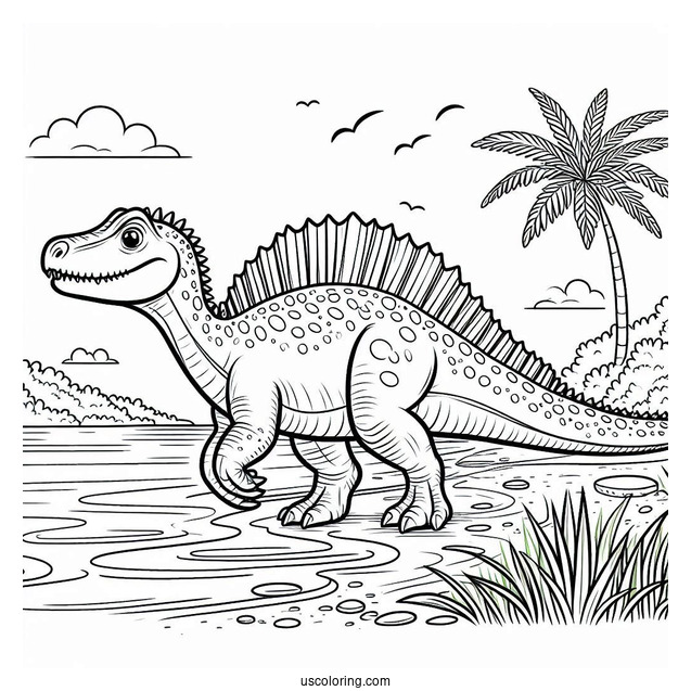 Spinosaurus Coloring Page Walking On The Shore For Kids